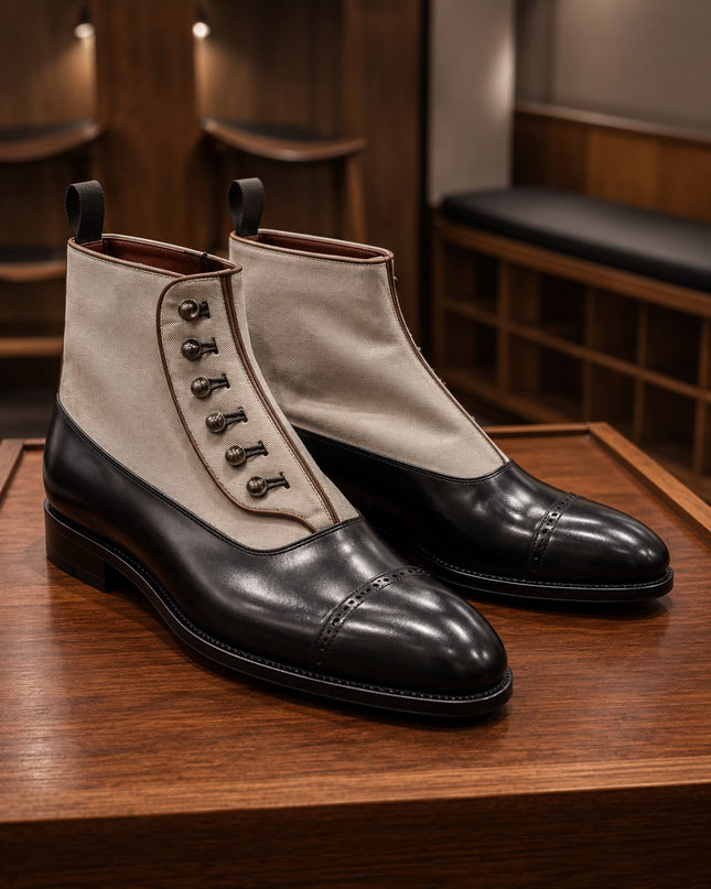 Handmade Men Two Tone Button Boots, Office Boots, Ankle Boot,
