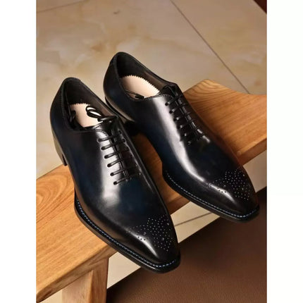 Handmade Men Shaded Blue Brogue Lace Up Dress Shoes, Men Leather Oxford Shoes, Men Brogue Shoes