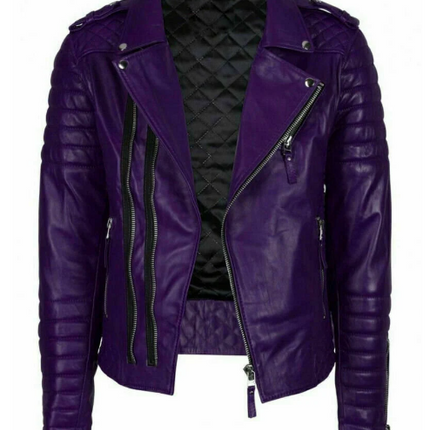 New Handmade Men’s Purple Leather Jacket, Moto Biker Jacket For Men