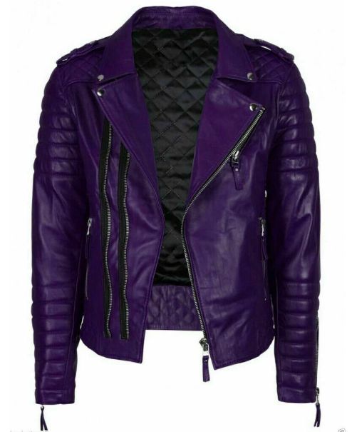 New Handmade Men’s Purple Leather Jacket, Moto Biker Jacket For Men