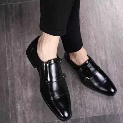Handmade Men’s Black Round Toe Double Monk Strap Dress Shoes, Real Leather Shoes