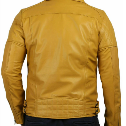 Handmade Men Leather Yellow Biker Jacket, Motorcycle Stylish Coat Jacket