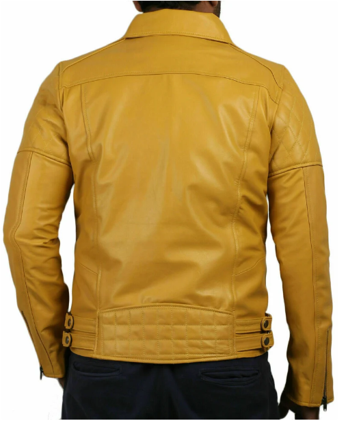 Handmade Men Leather Yellow Biker Jacket, Motorcycle Stylish Coat Jacket
