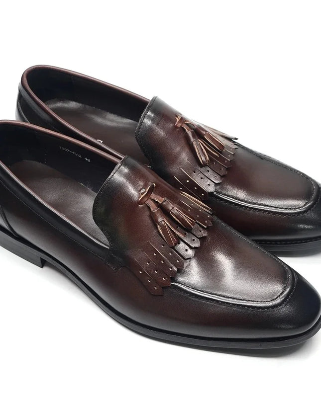 Handmade Men Brown Leather Stylish Fringes Loafers, Tassels Slip On Wedding Shoe