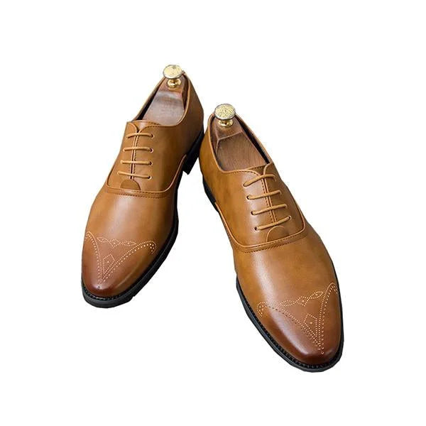 Handmade Men Tan Brown Leather Stylish Brogue Lace Up Dress Shoes, Office Shoes