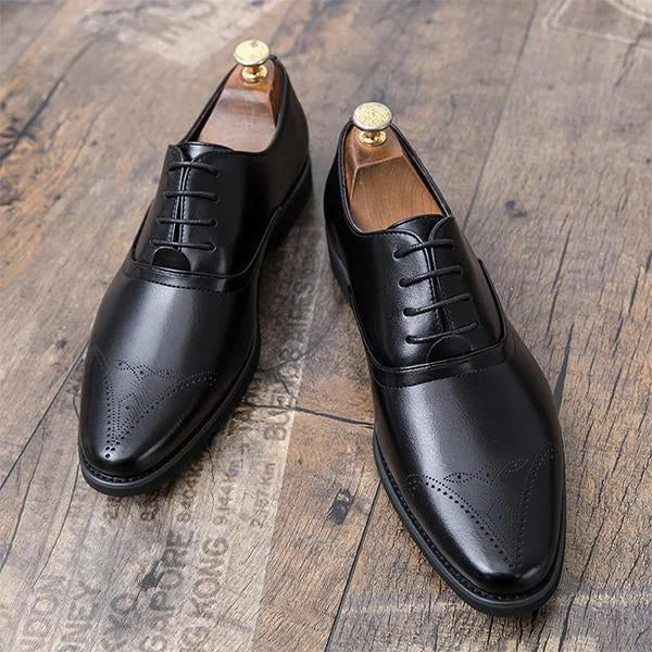 Handmade Men Black Leather Stylish Brogue Lace Up Dress Shoes, Office Shoes