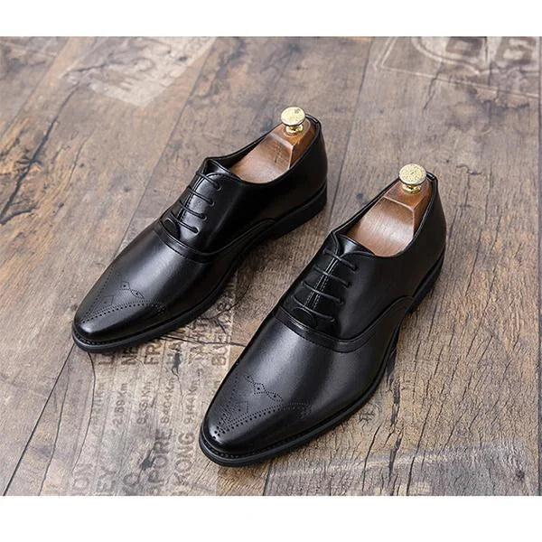 Handmade Men Black Leather Stylish Brogue Lace Up Dress Shoes, Office Shoes