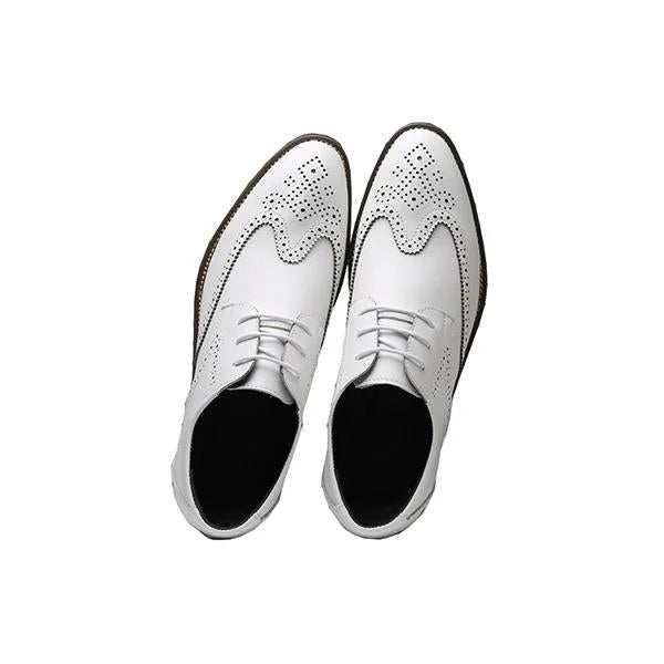Handmade Men White Leather Stylish Wing Tip Derby Brogue Lace Up Dress Shoes