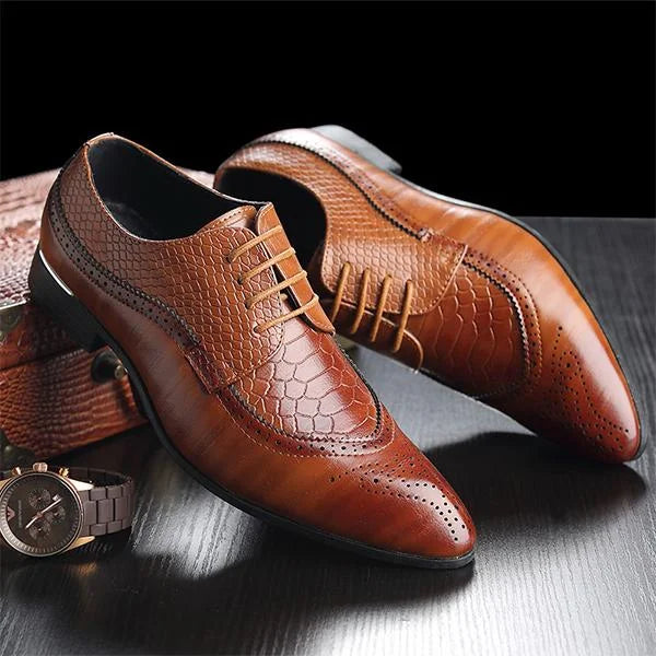 Handmade Men Tan Crocodile Leather Derby Office Shoes, Lace Up Dress Shoes