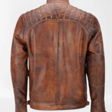 Men’s Handmade Brown Leather Biker Jacket with Shades, Leather Jacket For Men