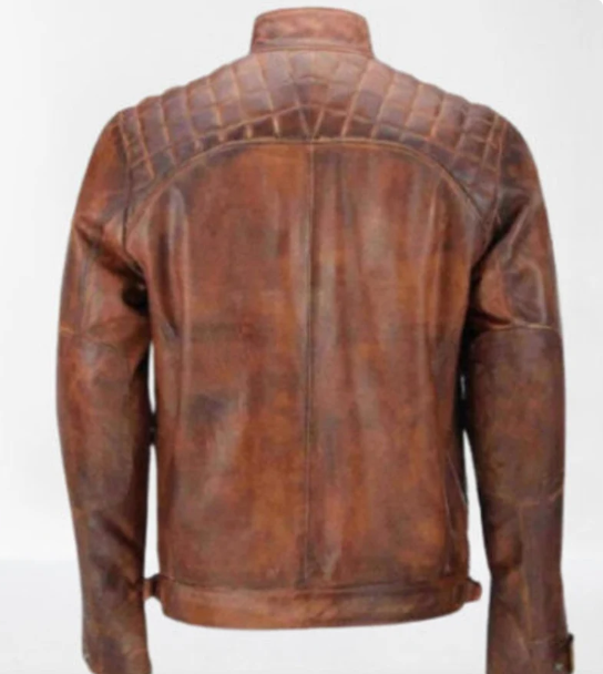 Men’s Handmade Brown Leather Biker Jacket with Shades, Leather Jacket For Men