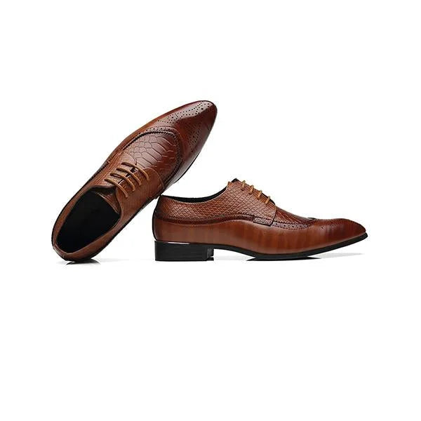 Handmade Men Tan Crocodile Leather Derby Office Shoes, Lace Up Dress Shoes