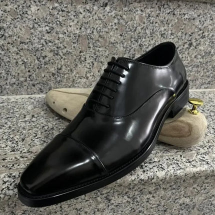 Handmade Men Black Patent Leather Lace Up Oxford Dress Shoes, Office Shoes
