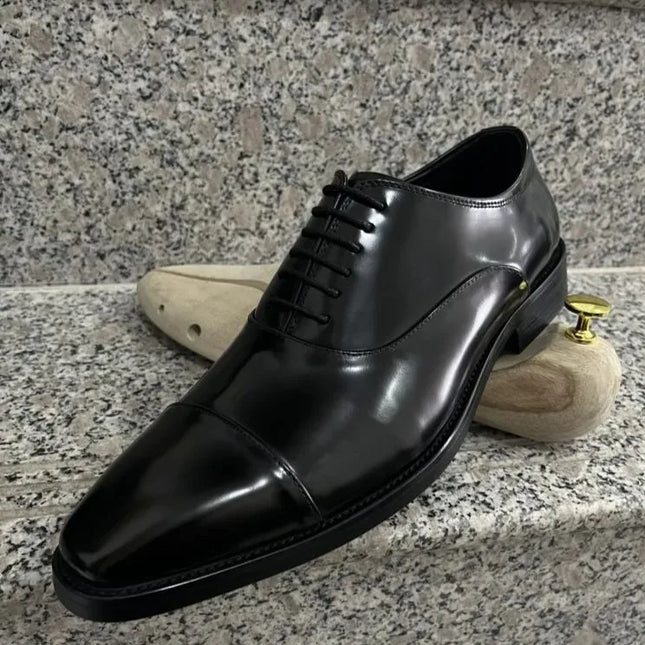 Handmade Men Black Patent Leather Lace Up Oxford Dress Shoes, Office Shoes