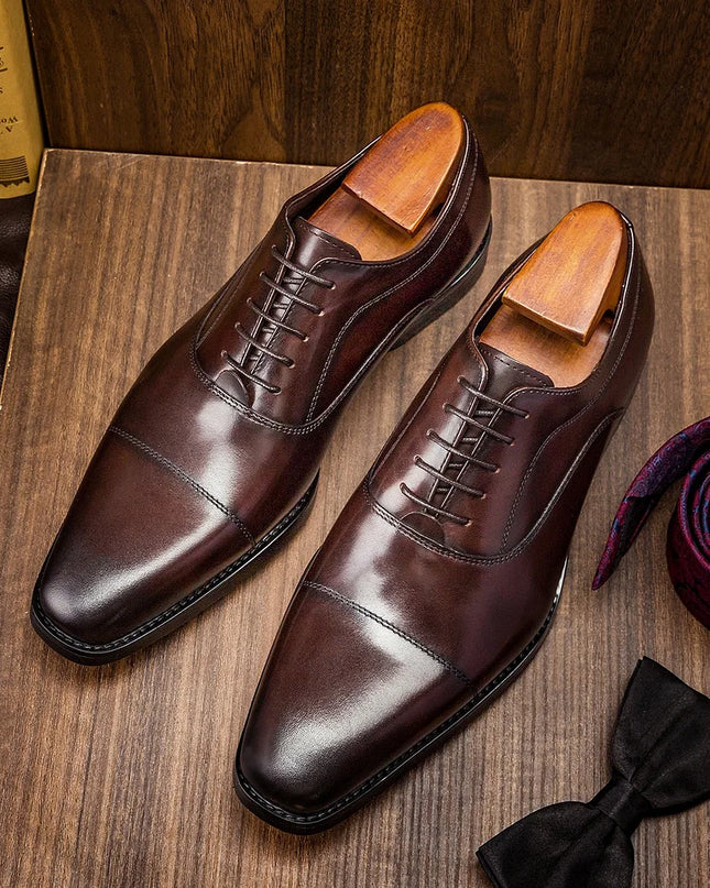Handmade Men Brown Leather Lace Up Business Shoes, Office Laces Shoes