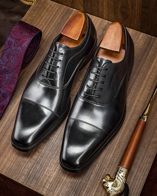 Handmade Men Black Leather Lace Up Business Shoes, Office Laces Shoes