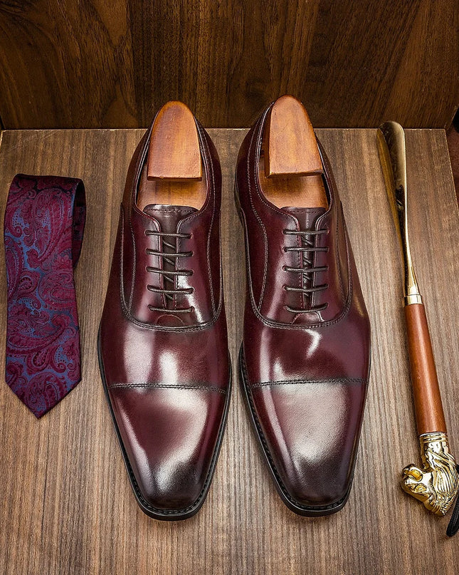 Handmade Men Burgundy Leather Lace Up Business Shoes, Office Laces Shoes