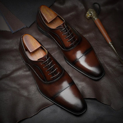 Handmade Men Dark Brown Leather Lace Up Business Shoes, Office Laces Shoes