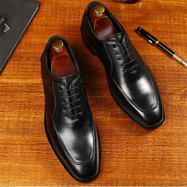 Handmade Men Black Whole Cut Leather Lace Up Business Shoes, Office Shoes