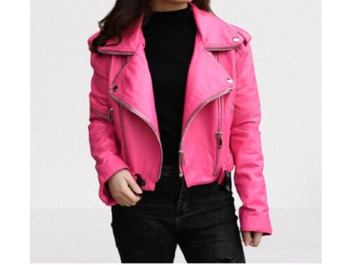 Hot Pink Leather Jacket for Women, Biker Fashion Leather Jackets