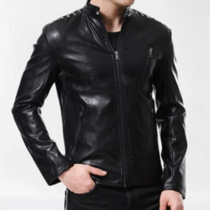 Men’s Handmade Fashion Leather Biker Jacket in Black Color