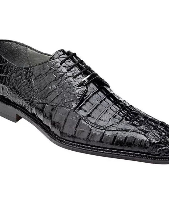 Handmade Men Stylish Black Alligator Leather Lace Up Dress Shoes, Derby Shoes
