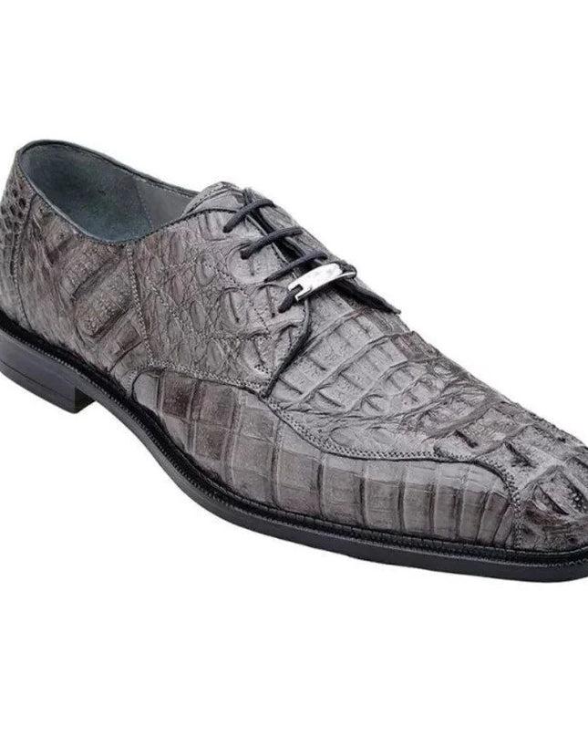 Handmade Men Stylish Gray Alligator Leather Lace Up Dress Shoes, Derby Shoes