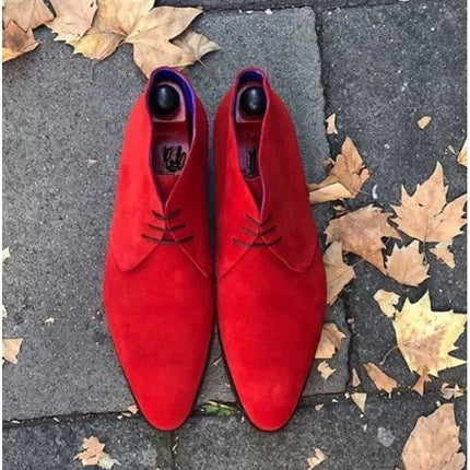 Handmade Men’s Red Derby Ankle Dress Boots, Real Suede Office Boots