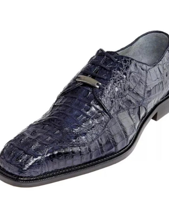 Handmade Men Stylish Blue Alligator Leather Lace Up Dress Shoes, Derby Shoes