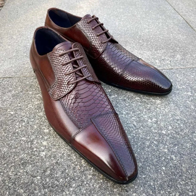 Handmade Men Dark Brown Alligator Leather Lace Up Shoes, Business Derby Shoes