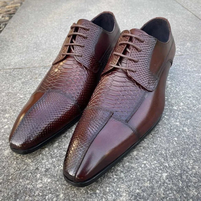 Handmade Men Dark Brown Alligator Leather Lace Up Shoes, Business Derby Shoes