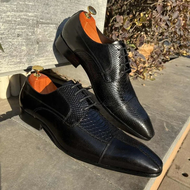Handmade Men Black Alligator Leather Lace Up Shoes, Business Derby Shoes