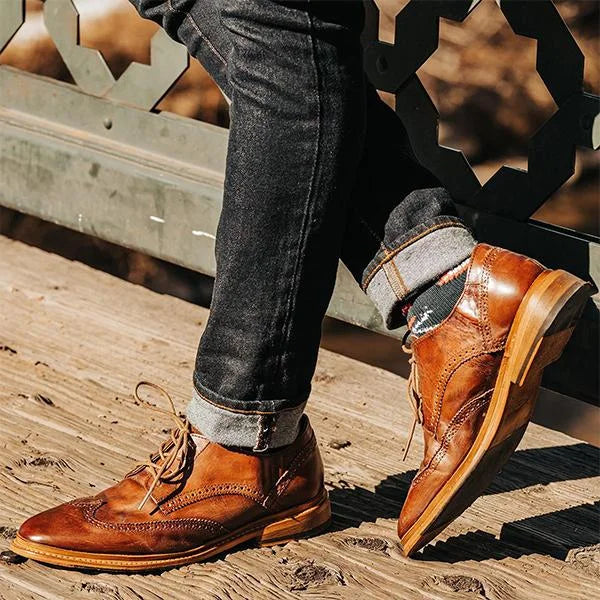 Handmade Men Classic Brown Leather Wing Tip Lace Up Brogue Shoes, Derby Shoes
