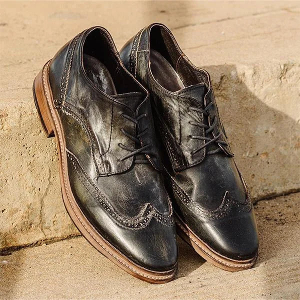 Handmade Men Classic Black Leather Wing Tip Lace Up Brogue Shoes, Derby Shoes