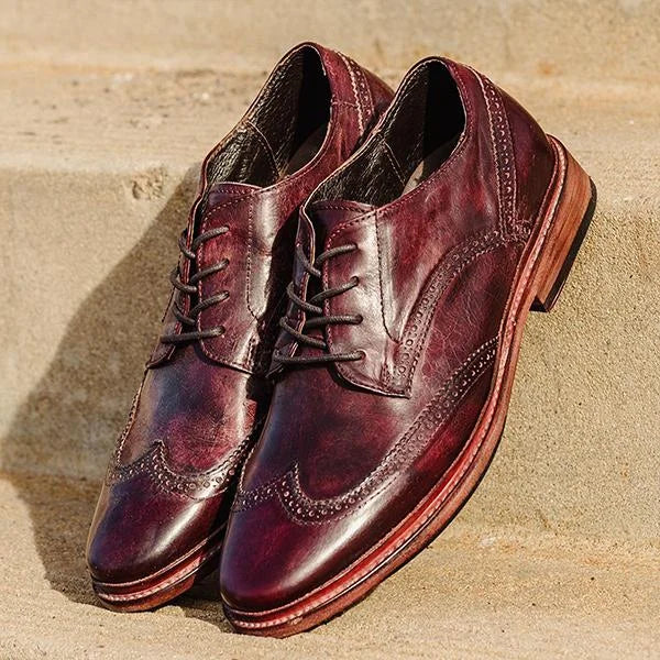 Handmade Men Classic Burgundy Leather Wing Tip Lace Up Brogue Shoes, Derby Shoes