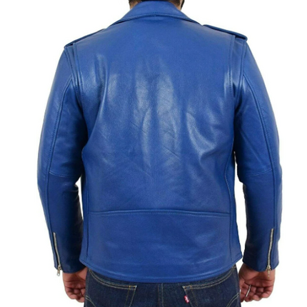 Handmade Men’s Blue Jacket Moto Biker Slim Fit Coat Jacket For Men
