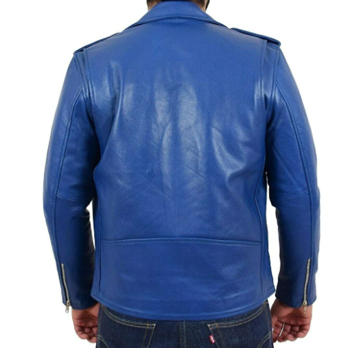 Handmade Men’s Blue Jacket Moto Biker Slim Fit Coat Jacket For Men