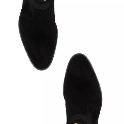 Handmade Men Black Suede Leather Vincent Harness Zip Boots with Cuban Heel