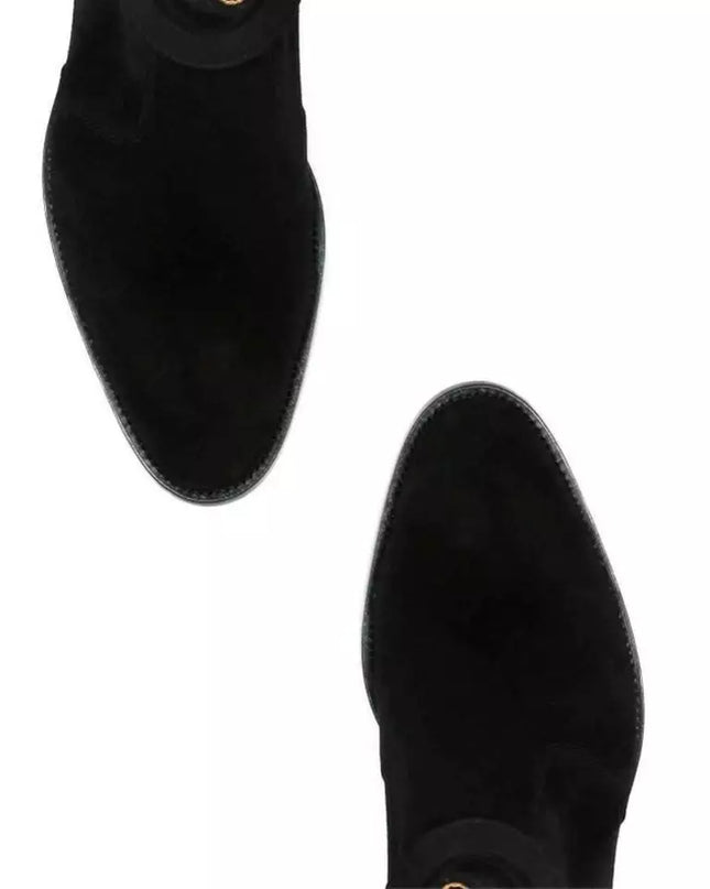 Handmade Men Black Suede Leather Vincent Harness Zip Boots with Cuban Heel