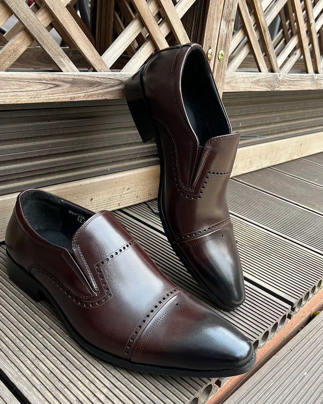 Handmade Men Brown Leather Brogue Moccasins Dress Shoes, Office Slip Ons Shoes