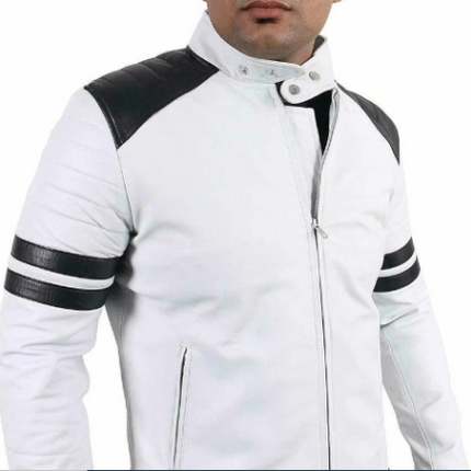 Handmade Men’s White Leather Jacket, Motorcycle Jacket, Real Moto Fashion Leather Jacket For Men