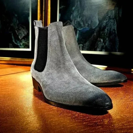 Handmade Men Gray Suede Formal Ankle Boots, Chelsea Boots, Chukka Boots