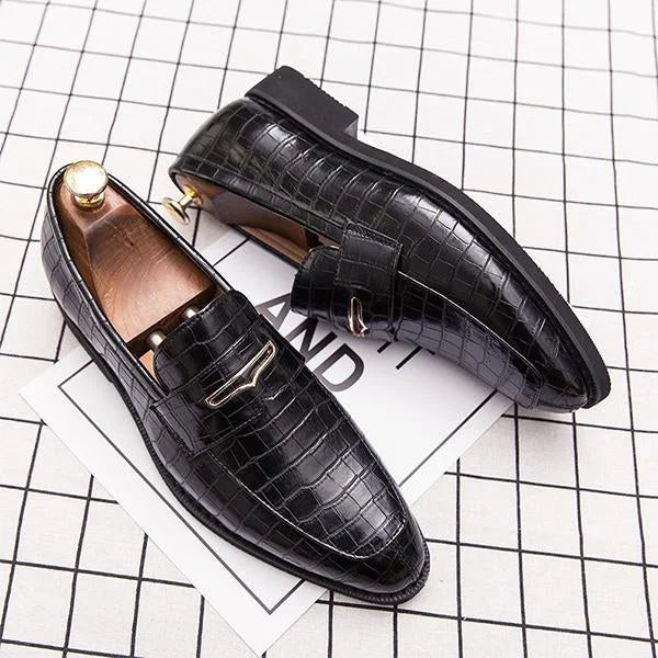 Handmade Men Crocodile Leather Black Loafers Dress Shoes, Office Slip Ons Shoes
