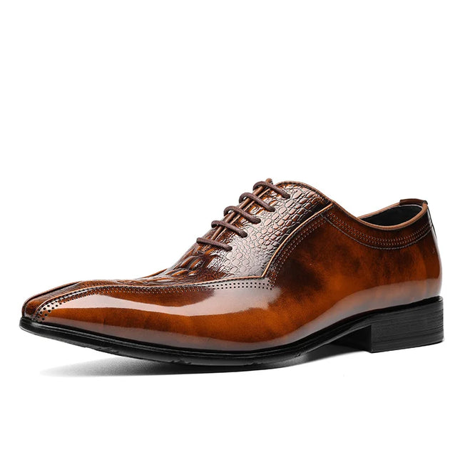 Handmade Men Shaded Brown Crocodile Leather Stylish Lace Up Dress Shoes