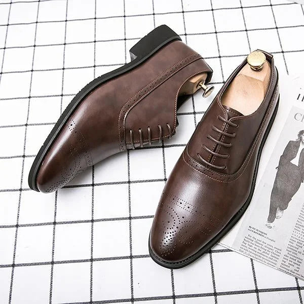 Handmade Men Dark Brown Leather Stylish Lace Up Dress Shoes, Formal Brogue Shoes