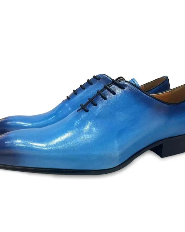 Handmade Men Blue Leather Stylish Lace Up Dress Shoes, Formal Party Wear Shoes