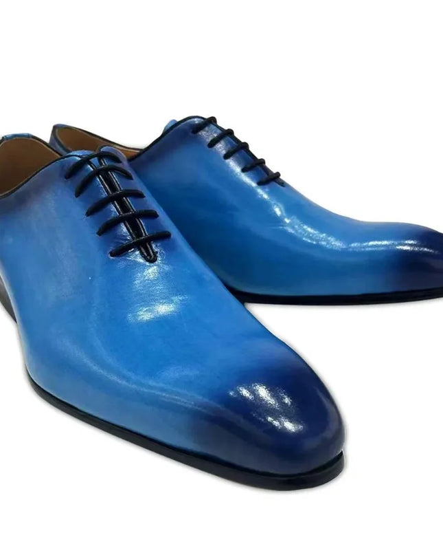 Handmade Men Blue Leather Stylish Lace Up Dress Shoes, Formal Party Wear Shoes