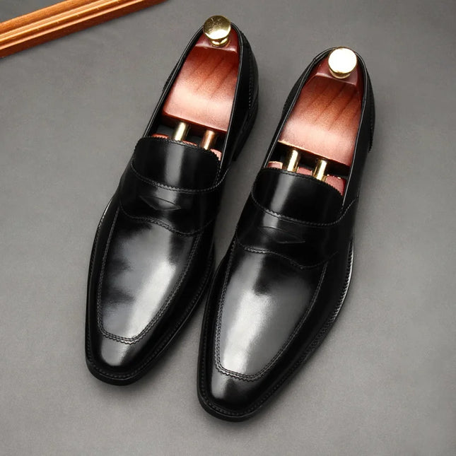 Handmade Men Black Leather Stylish Slip Ons Dress Shoes, Formal Party Shoes
