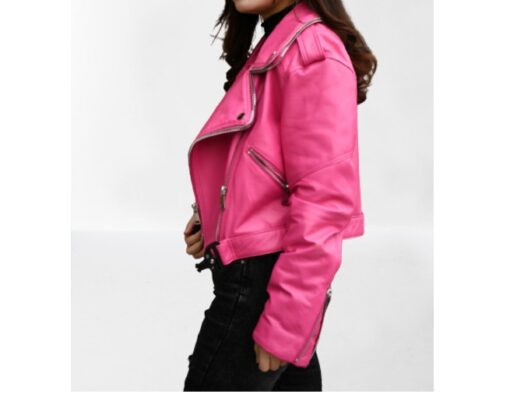 Hot Pink Leather Jacket for Women, Biker Fashion Leather Jackets