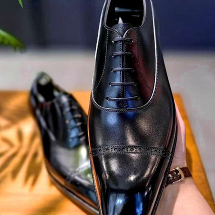 Handmade Men Black Brogue Leather Dress Shoes, Lace Up Office Shoes